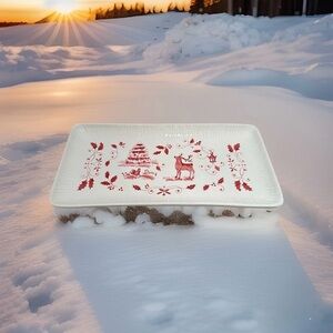 Christmas Tree and Reindeer Italian stoneware Serving PlatterLarge 15in.